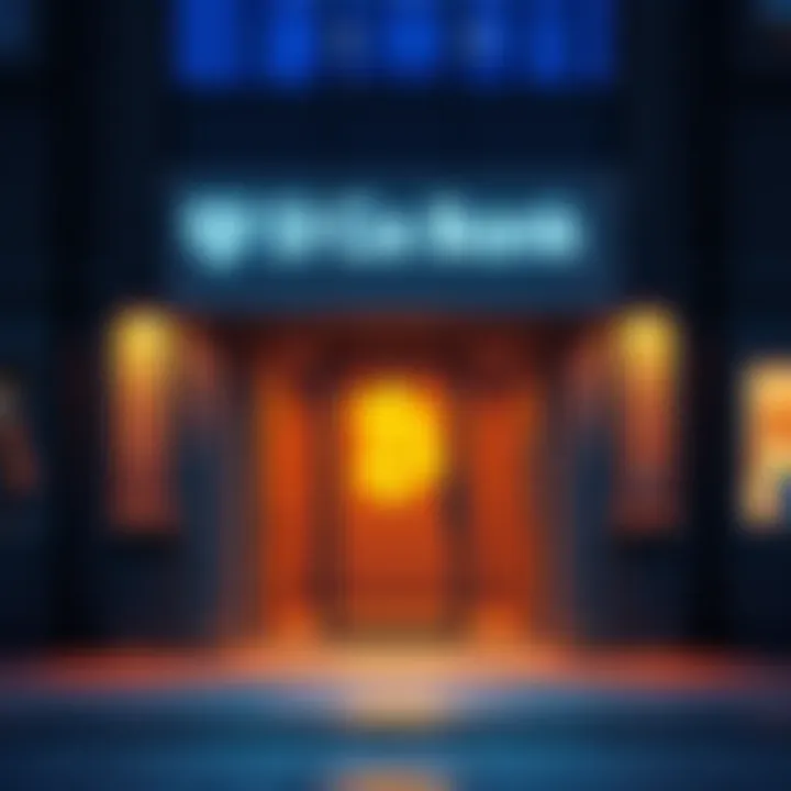 A St George Bank branch showing a digital currency symbol, representing challenges in cryptocurrency transactions.