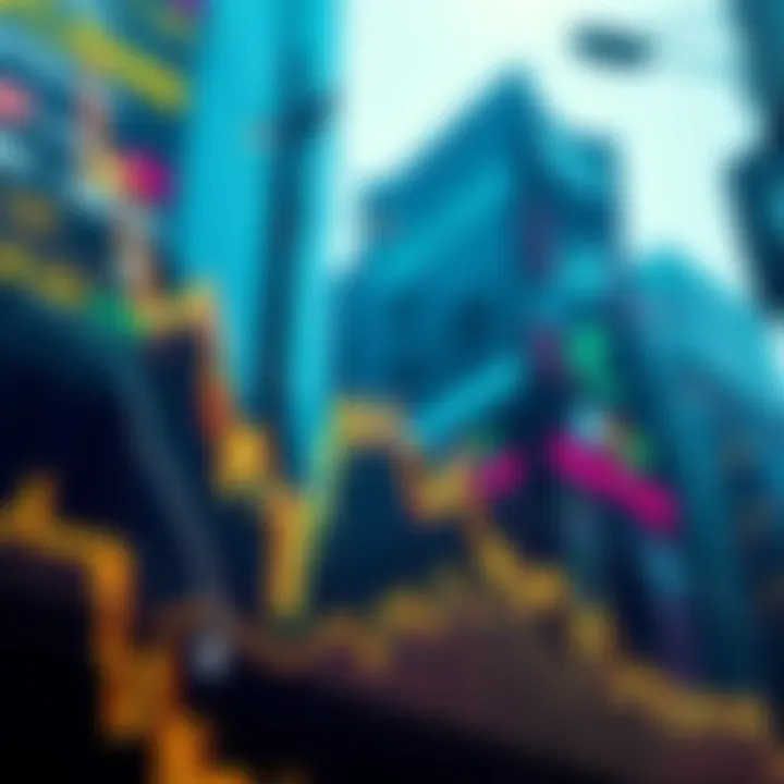 A graph showing a downward trend in stock market indexes with a backdrop of rising cryptocurrency values.