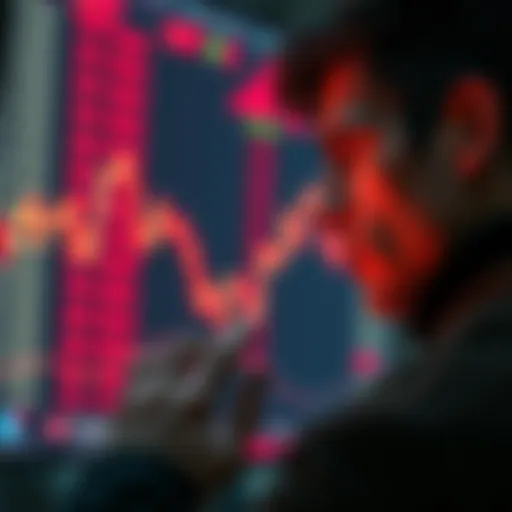 A graph shows a steep decline in stock values, illustrating rapid market drops compared to slow recoveries. A person looks concerned while checking investment reports.