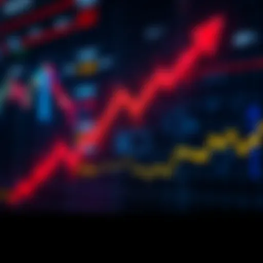 A graph showing a downward trend in stock prices with arrows indicating market uncertainty.