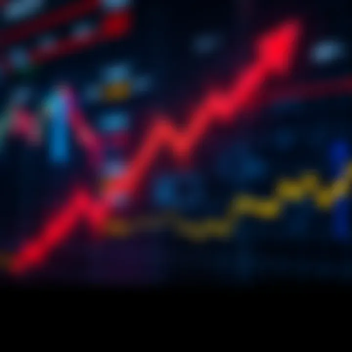 Stock Market Downtrend A graph showing a downward trend in stock prices with arrows indicating market uncertainty.