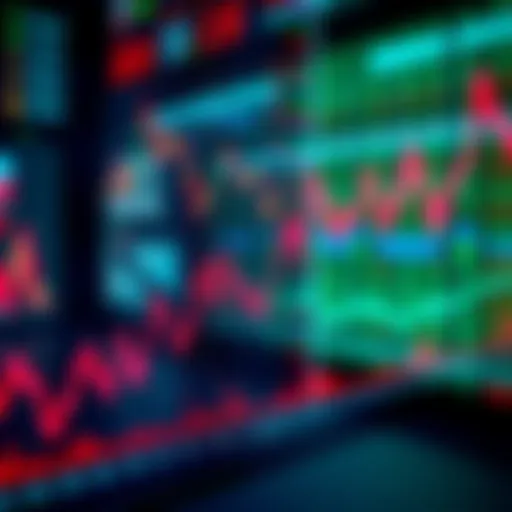 A graph showing fluctuating stock prices with upward and downward trends to indicate market changes.