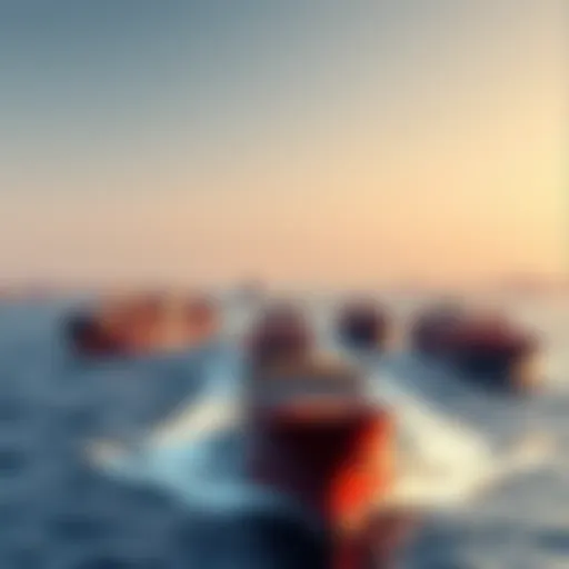 Commercial vessels navigating through the Strait of Hormuz with clear skies, symbolizing the reopening and improved market conditions.