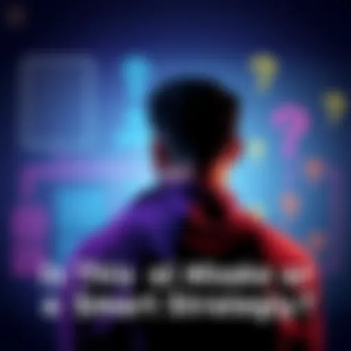 A person contemplating a decision with a flowchart and question marks in the background, symbolizing strategic choices and potential mistakes.