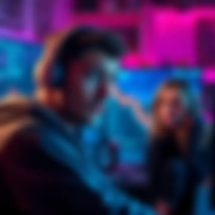 A popular streamer looking distressed, with a computer screen showing crypto losses in the background, and his girlfriend appearing sad next to him.