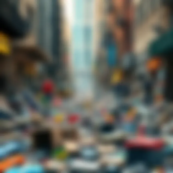 A view of a city street covered in scattered items after a graphics update, showing a chaotic and messy environment.