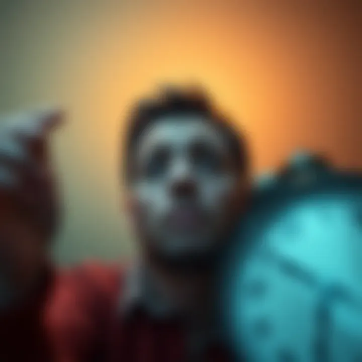 A stressed individual stares at a clock with a worried expression, conveying the feeling of time dragging on during a tough moment.