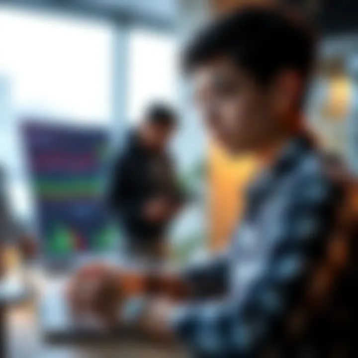 A college student studying charts and graphs on a laptop while exploring decentralized finance options.