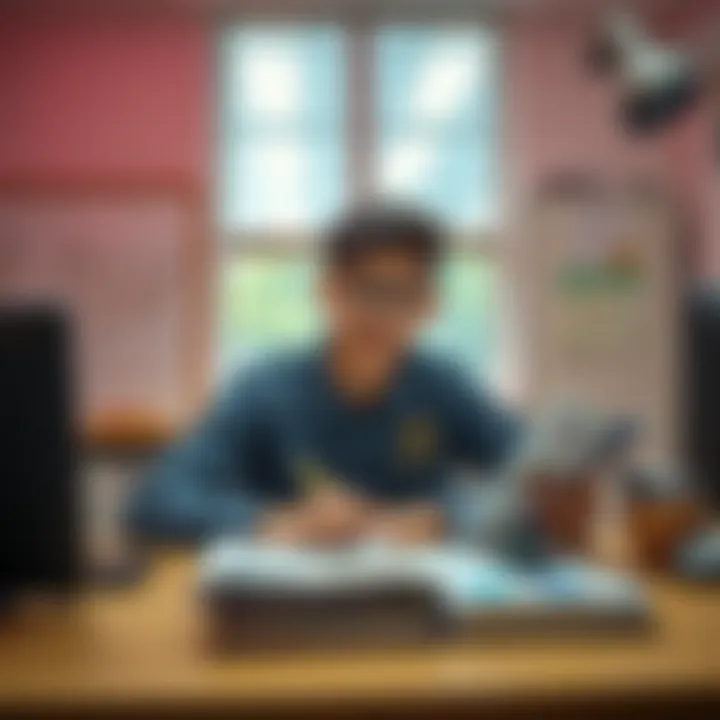 A 17-year-old student sits at a desk with medical brochures about Lasik surgery, looking thoughtful and concerned about eligibility for the merchant navy.