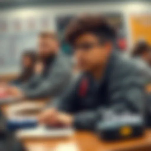 A student sitting at a desk in class, daydreaming about video game pre-orders while glancing at a classmate they like.