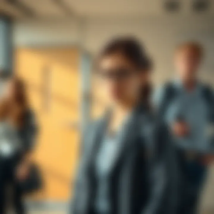 Frustrated student wearing a business-casual outfit looks upset as she is dress-coded, while peers in fitted clothing go unchallenged in the background.