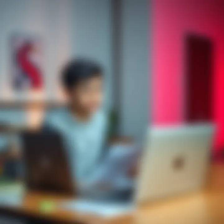 A young student sits at a desk with a bank application and a laptop, looking focused while preparing to open a bank account in Poland.