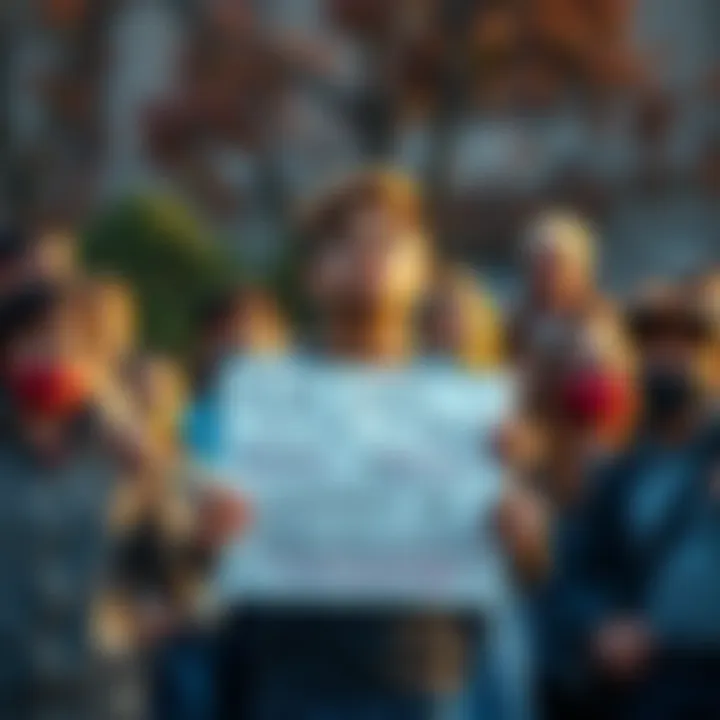 Student Seeking Support A college student stands holding a sign advocating for justice, looking frustrated over the lack of action on a reported rape threat. Friends gather around to show support and solidarity.