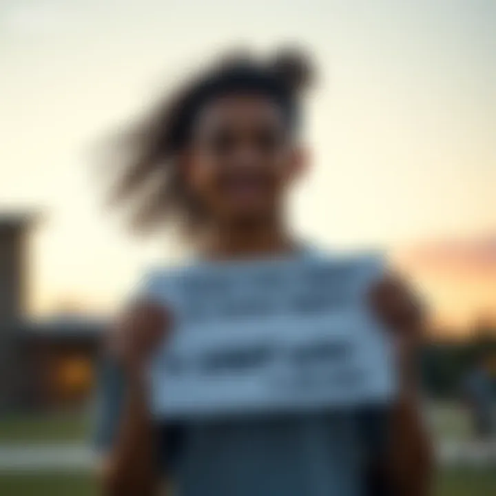 A college student holding a sign asking for financial support for summer activities, featuring their USDT wallet address.