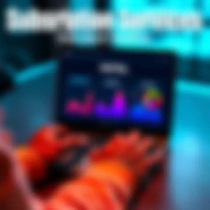 A person analyzing subscription services on a laptop with charts and graphs showing popular plans like Premium, Metal, and Ultra.
