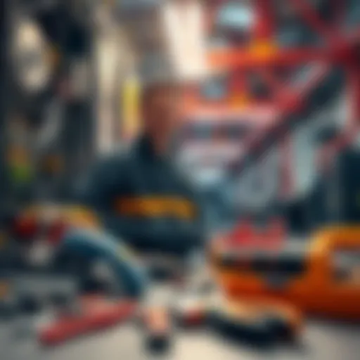 A technician looks satisfied after completing a challenging installation project, with tools laid out beside him and a completed setup in the background.