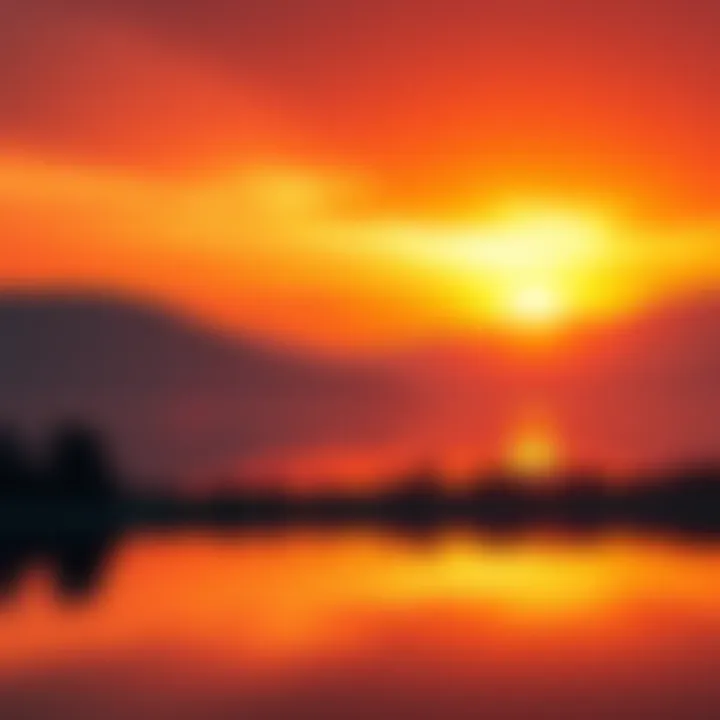 Sunset over a calm lake A stunning sunset casts warm colors over a calm lake, reflecting the beauty of nature