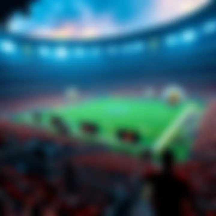 Super Bowl and Bitcoin Marketing A football stadium filled with fans, showcasing Bitcoin logos on banners, representing its potential in sports sponsorships.