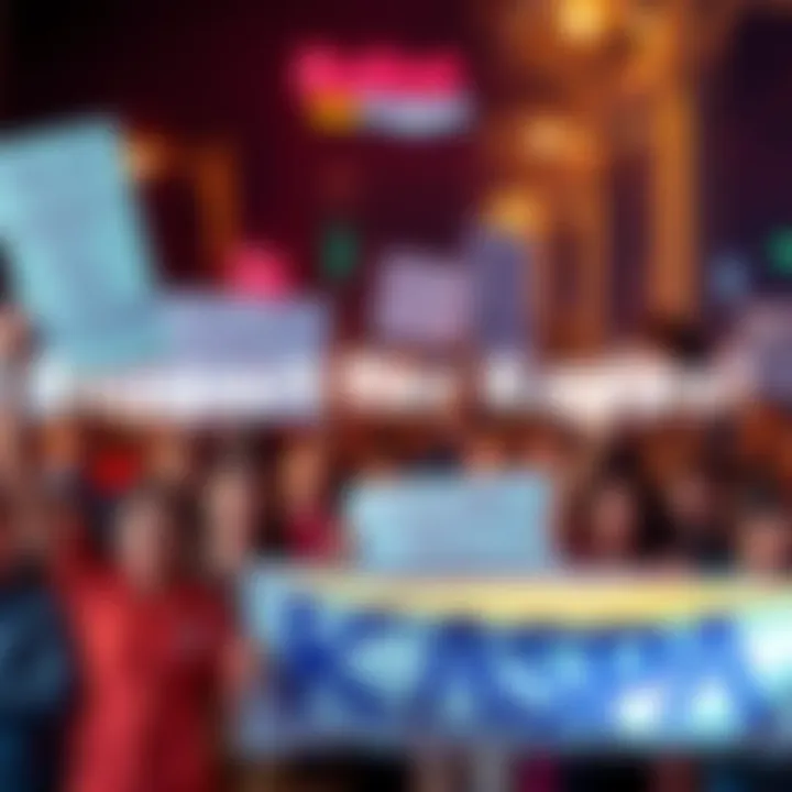 A group of people holding signs and banners to raise awareness for Kaspa, showing unity and engagement in the community effort.