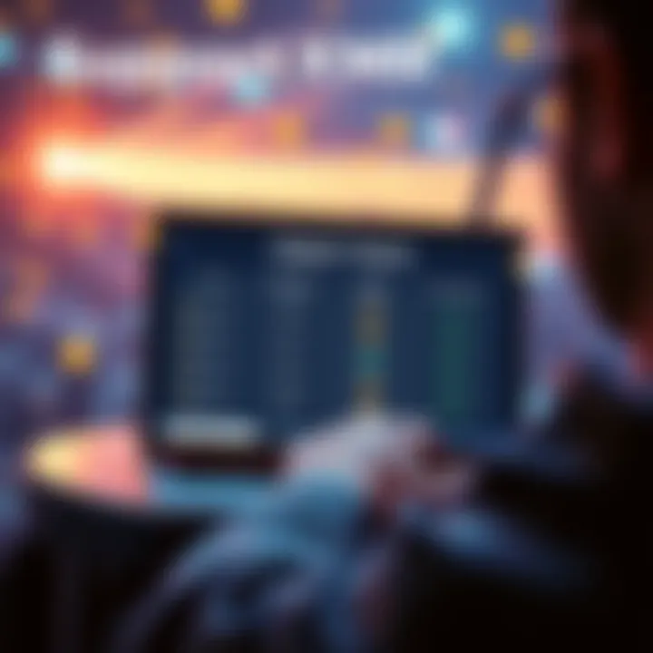 SupportXMR Minimum Payout A person looking at a laptop screen displaying SupportXMR payout options with cryptocurrency symbols around them