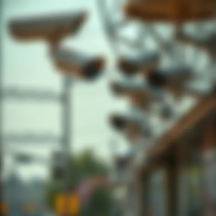 A view of surveillance cameras installed in a public area of Tehran, illustrating state monitoring of citizens.