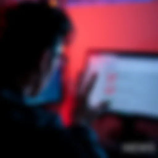 A frustrated person looking at a computer screen displaying a survey form, with check marks and question marks around them.