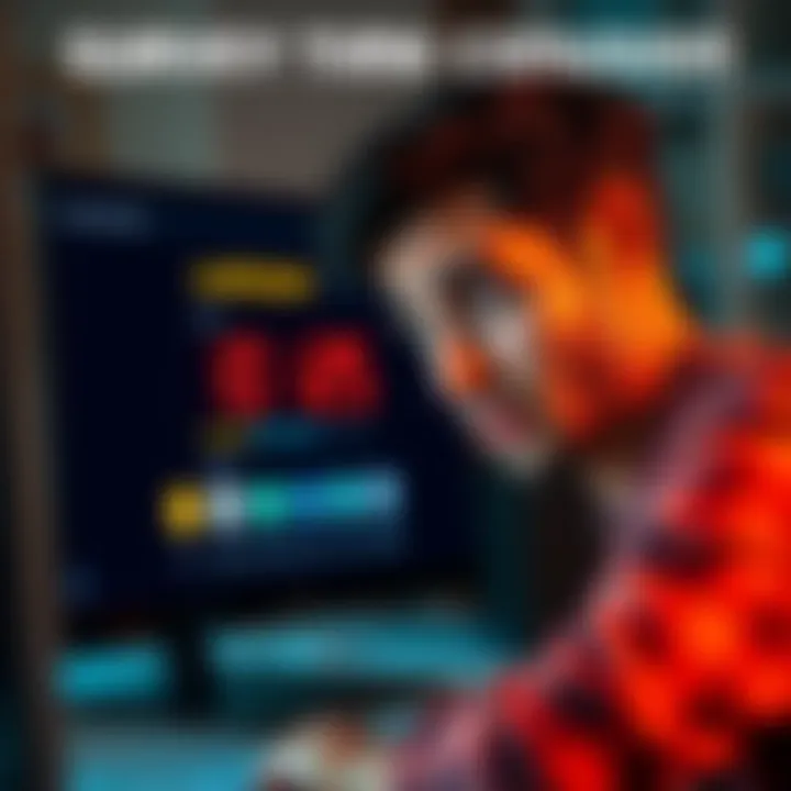 A person looking frustrated while checking a survey timer on a computer screen. The timer shows longer than expected time compared to advertised duration.