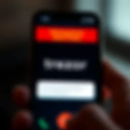 A phone with a notification showing a call from Trezor, warning about scams targeting cryptocurrency users.