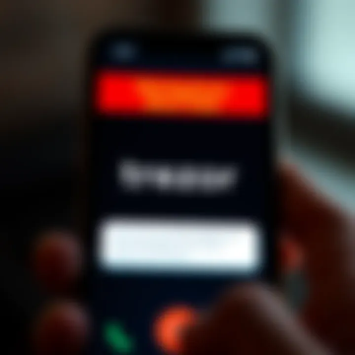 A phone with a notification showing a call from Trezor, warning about scams targeting cryptocurrency users.
