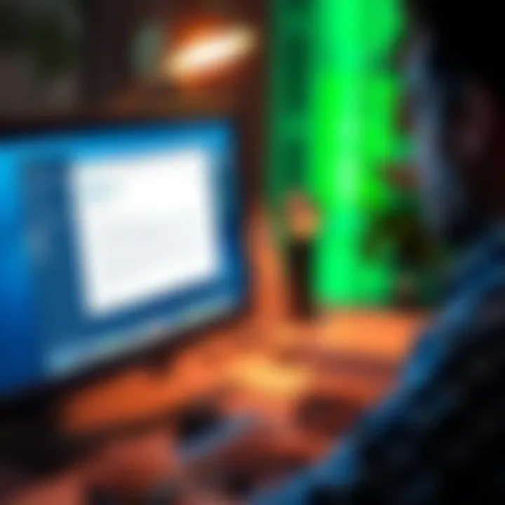 A person looking at a questionable email on a computer screen with an expression of concern.