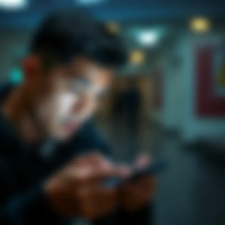 A person looking at a smartphone displaying a text message about a withdrawal request, looking concerned.