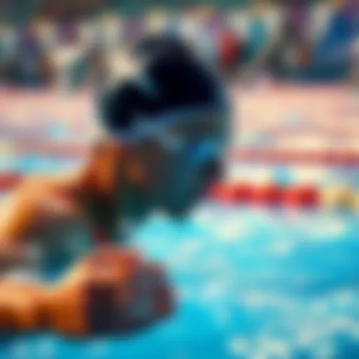 A swimmer in a humorous competition, showcasing a fun and vibrant atmosphere with fast swimming styles, reflecting the trend of spe*m racing sponsored by Solana.