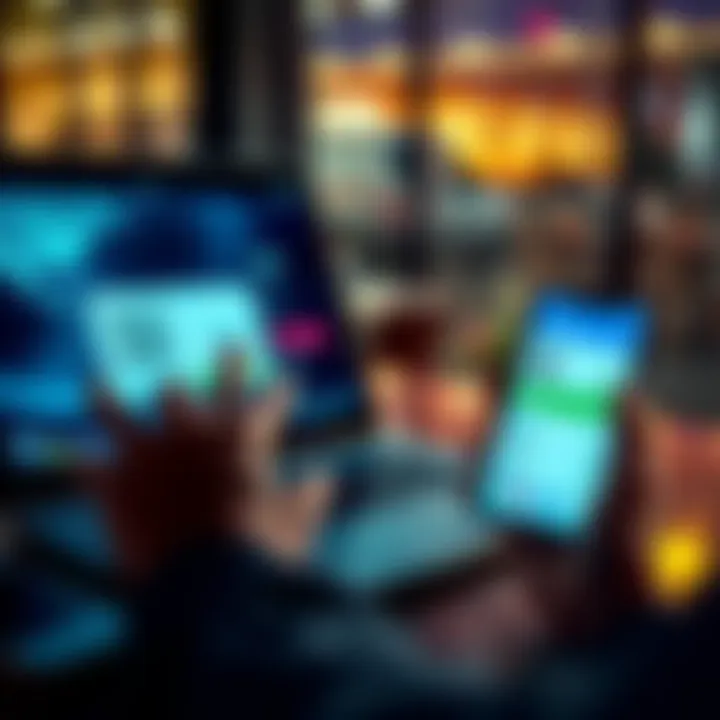 A person uses a laptop and a smartphone to sync their Jupiter Exchange account, showing the QR code and transaction history on the screens.