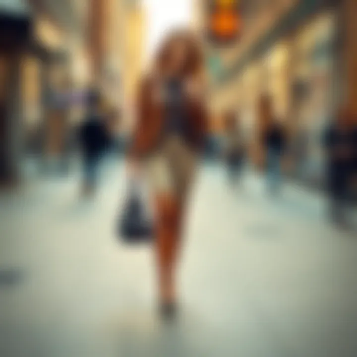 A stylish woman strutting down a city street in trendy tall boots, showing confidence and flair