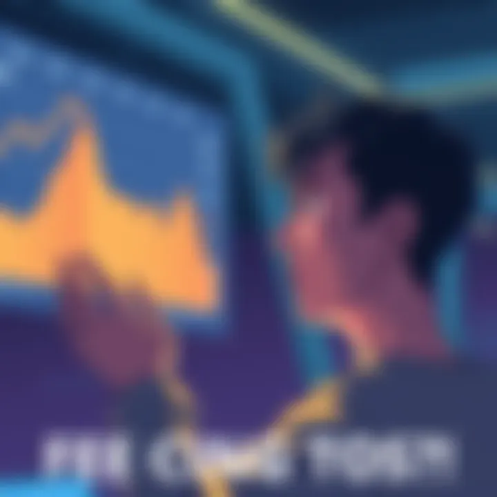 Illustration showing a person looking at a graph with fluctuating fees related to Tangem's staking pool, depicting confusion and concern.