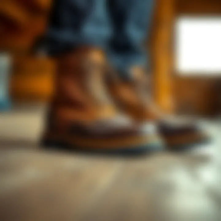 A pair of Tanker 3.0 boots showcasing the moc toe and Sierra sole design on a wooden surface.