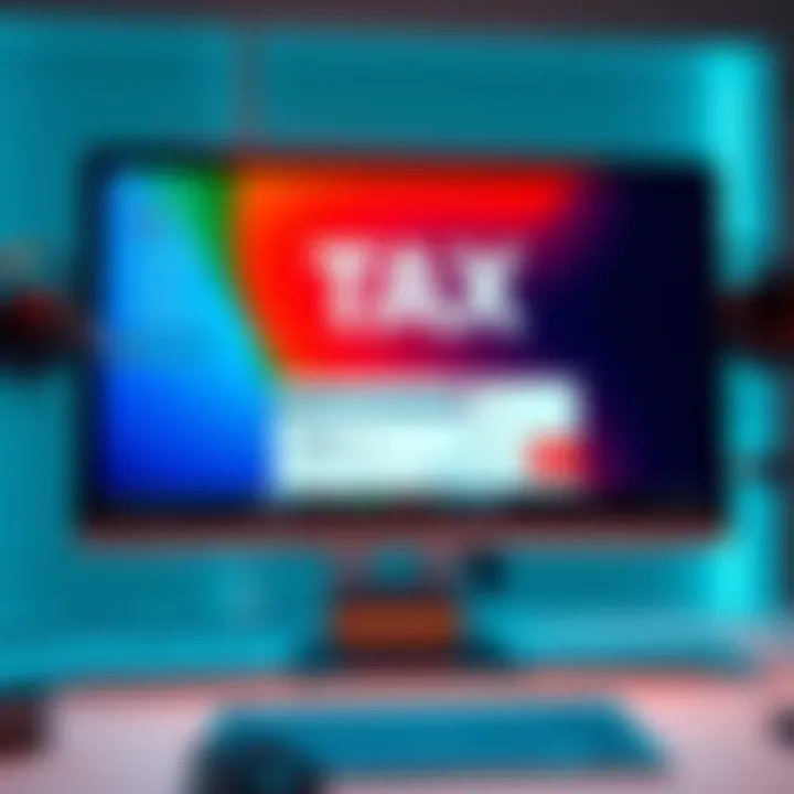 A computer screen displaying tax software with QuickBooks logo and forms like 5471 and 8938.