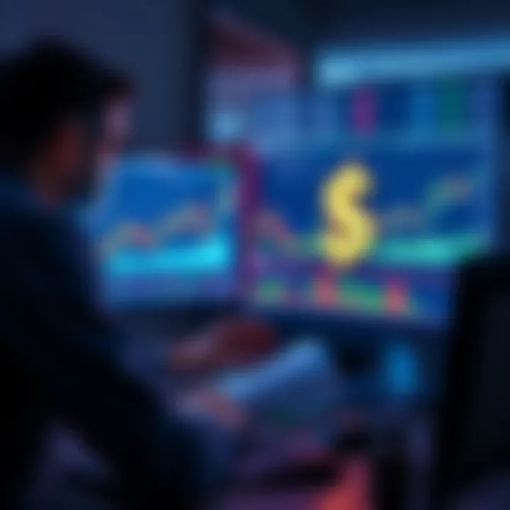 A tax accountant looks at a computer screen displaying cryptocurrency charts and the USD symbol, questioning the value system of digital currencies.