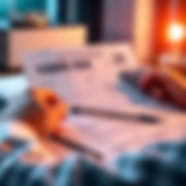 Person reviewing tax documents Individual examining a 1099-DA tax form with a calculator and pen on a desk