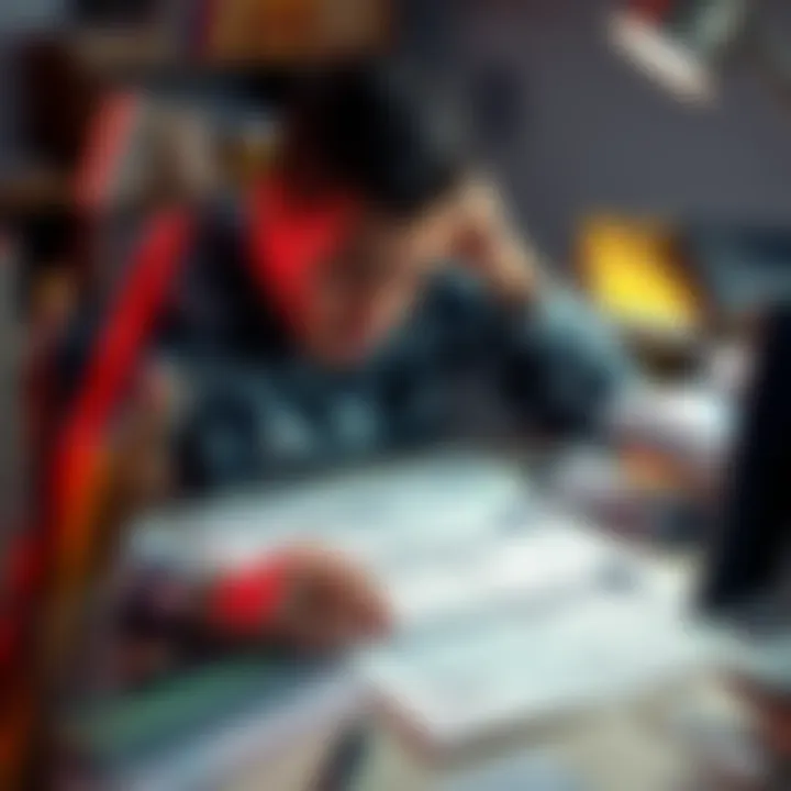 A person struggling to understand DeFi tax forms while surrounded by multiple wallets and transaction records on a desk