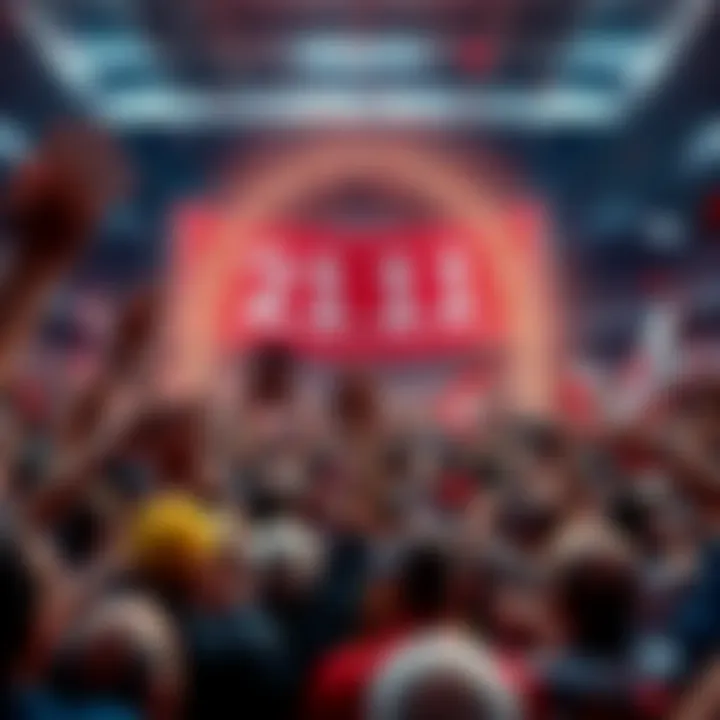 Team Celebration Cheering crowd celebrating a major sports comeback with banners and confetti.