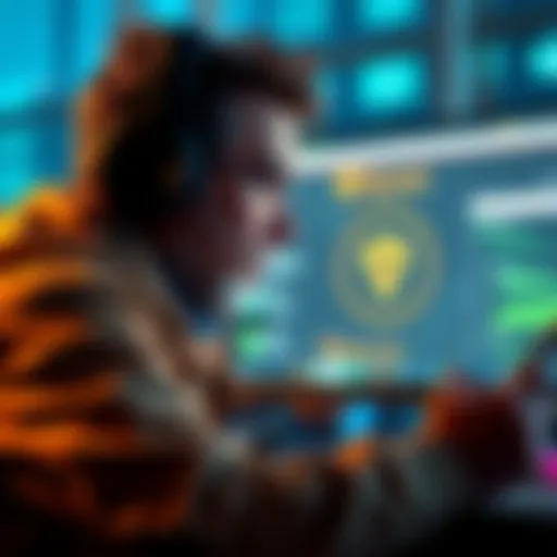 A seasoned tech enthusiast examining the Brave browser interface with $BAT cryptocurrency on screen, showcasing its innovative features and AI technology.