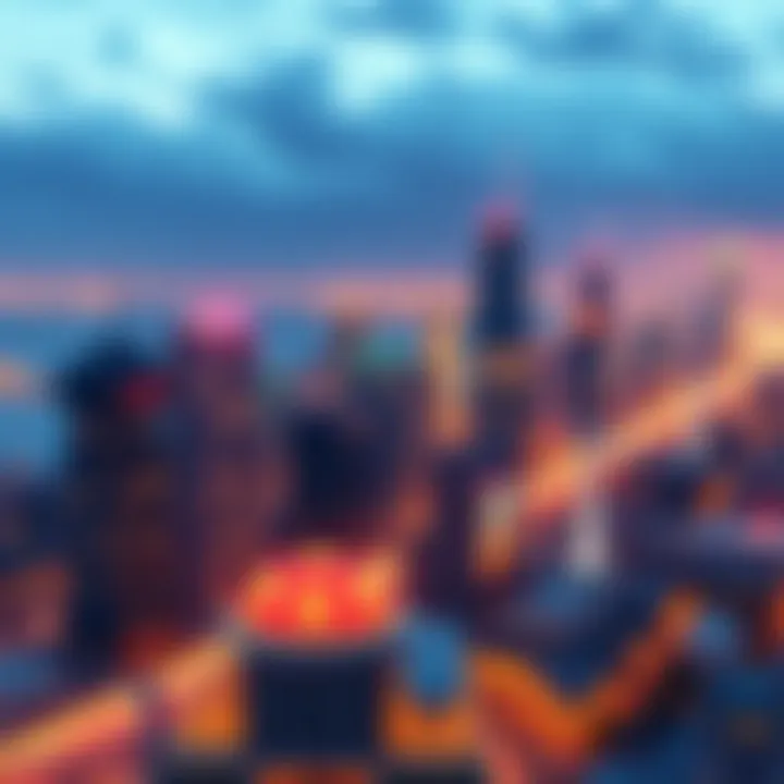 A futuristic city skyline with glowing renewable energy sources and AI interfaces visible in everyday life.