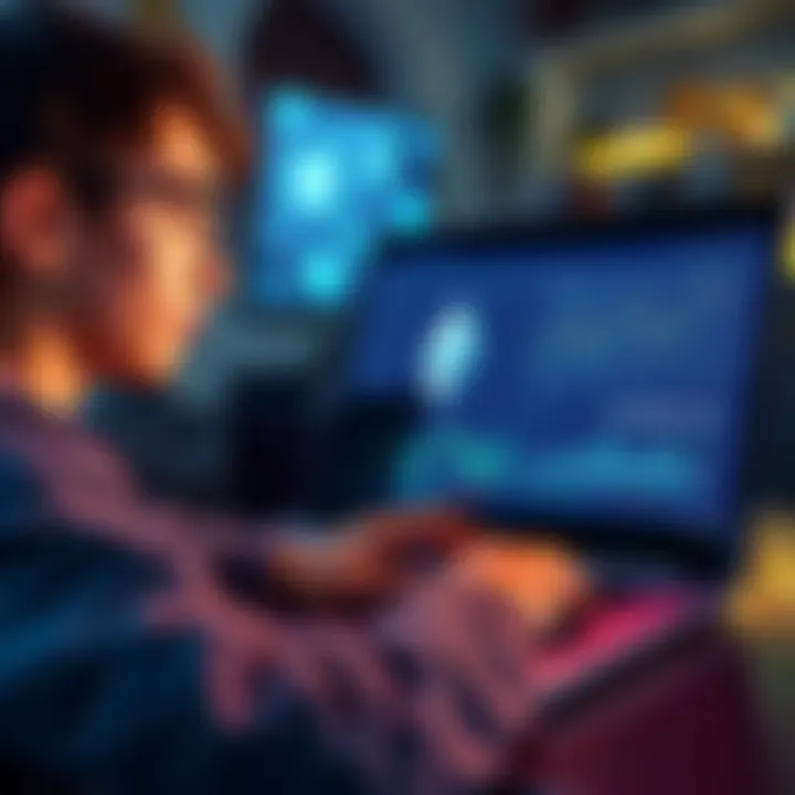 A 17-year-old looking at a laptop screen displaying Ethereum cryptocurrency information and graphs