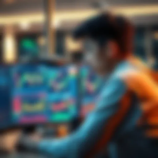A teenager looks at a computer screen showing cryptocurrency charts and digital exchange platforms, pondering the debate on access to centralized exchanges for minors.