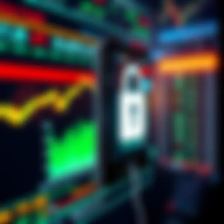 A digital screen displaying a locked terminal interface with Bitcoin graphics, indicating a high price alert.