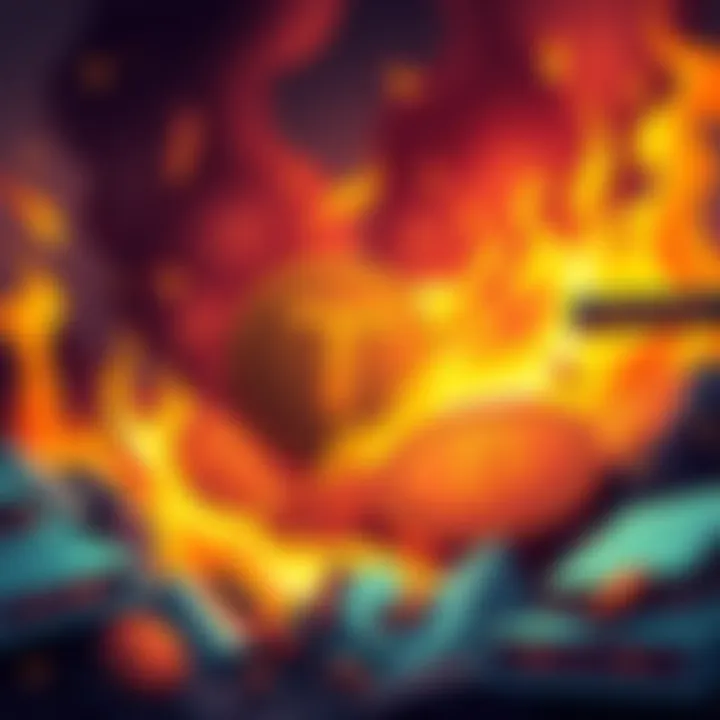 Illustration showing the burning of Terra Classic tokens with flames and graphics of cryptocurrency symbols