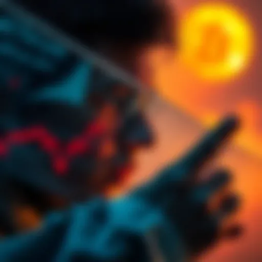A person looking at a graph showing the dramatic decline of Terra Luna's value, with emotions of concern and reflection