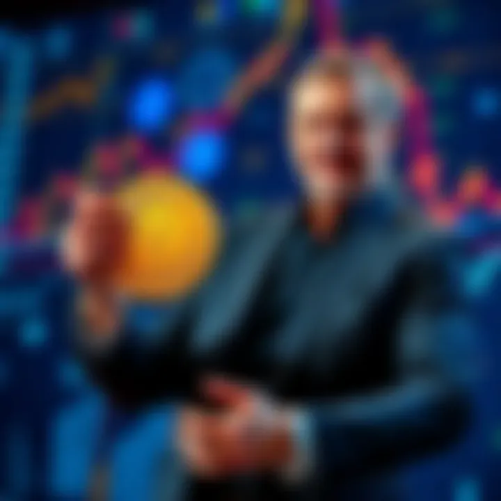 Tether CEO Paolo Ardoino presenting the new digital dollar USAT, with financial symbols in the background.