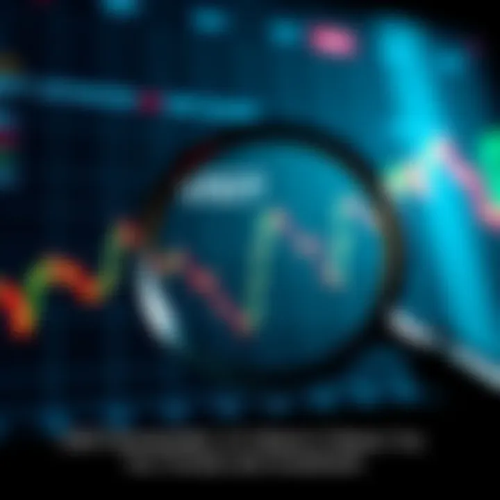 Tether USDT Under Scrutiny A chart showing a downward trend in Tether's USDT value with a magnifying glass symbolizing scrutiny